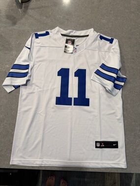 Nike White and Blue #11 Men's Football Jersey